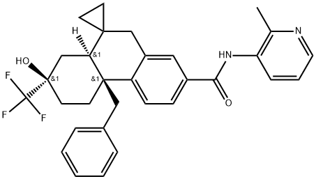 Spiro[cyclopropane-1,9'(5'H)-phenanthrene]-2'-carboxamide, 4'b,6',7',8',8'a,10'-hexahydro-7'-hydroxy-N-(2-methyl-3-pyridinyl)-4'b-(phenylmethyl)-7'-(trifluoromethyl)-, (4'bS,7'R,8'aS)- Struktur