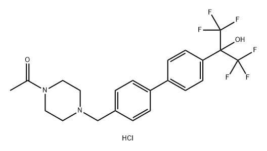 Ethanone, 1-[4-[[4'-[2,2,2-trifluoro-1-hydroxy-1-(trifluoromethyl)ethyl][1,1'-biphenyl]-4-yl]methyl]-1-piperazinyl]-, hydrochloride (1:1) Struktur