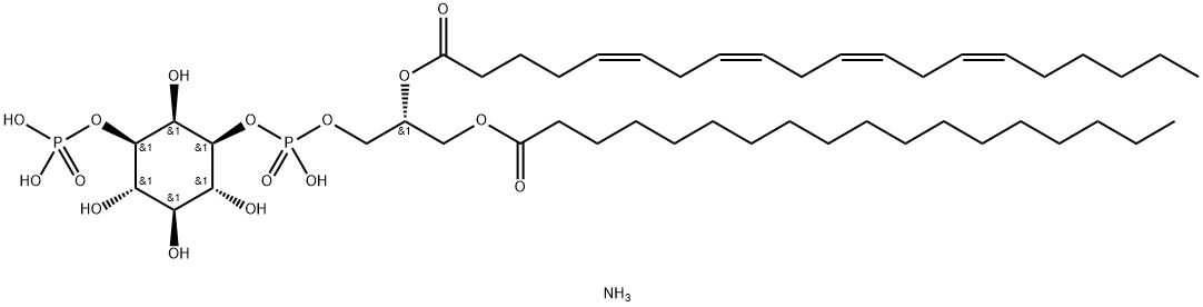 D-myo-Inositol, 3-(dihydrogen phosphate) 1-[(2R)-2-[[(5Z,8Z,11Z,14Z)-1-oxo-5,8,11,14-eicosatetraen-1-yl]oxy]-3-[(1-oxooctadecyl)oxy]propyl hydrogen phosphate], ammonium salt (1:2) Struktur