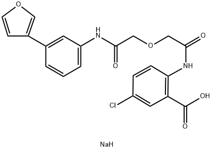 Benzoic acid, 5-chloro-2-[[2-[2-[[3-(3-furanyl)phenyl]amino]-2-oxoethoxy]acetyl]amino]-, sodium salt (1:1) Struktur