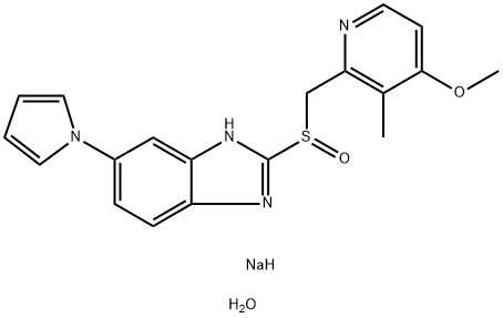 1H-Benzimidazole, 2-[[(4-methoxy-3-methyl-2-pyridinyl)methyl]sulfinyl]-6-(1H-pyrrol-1-yl)-, sodium salt, hydrate (1:1:2) Struktur