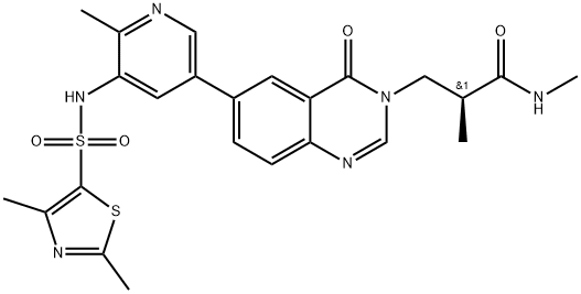 3(4H)-Quinazolinepropanamide, 6-[5-[[(2,4-dimethyl-5-thiazolyl)sulfonyl]amino]-6-methyl-3-pyridinyl]-N,α-dimethyl-4-oxo-, (αS)- Struktur