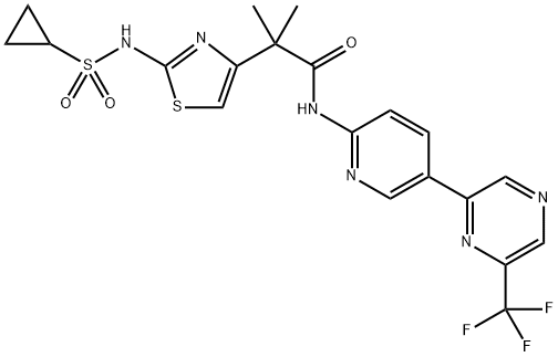 4-Thiazoleacetamide, 2-[(cyclopropylsulfonyl)amino]-α,α-dimethyl-N-[5-[6-(trifluoromethyl)-2-pyrazinyl]-2-pyridinyl]- Struktur