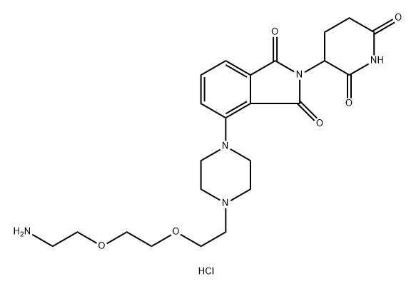 1H-Isoindole-1,3(2H)-dione, 4-[4-[2-[2-[2-(2-aminoethoxy)ethoxy]ethoxy]ethyl]-1-piperazinyl]-2-(2,6-dioxo-3-piperidinyl)-, hydrochloride (1:1) Struktur