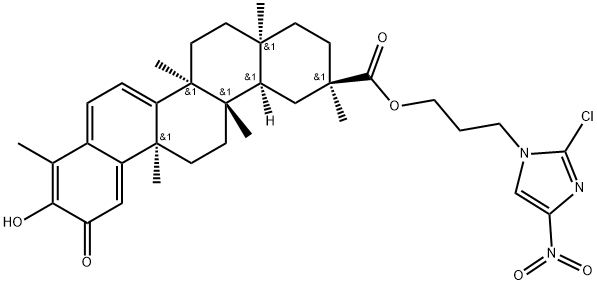 24,25,26-Trinoroleana-1(10),3,5,7-tetraen-29-oic acid, 3-hydroxy-9,13-dimethyl-2-oxo-, 3-(2-chloro-4-nitro-1H-imidazol-1-yl)propyl ester, (9β,13α,14β,20α)- Struktur