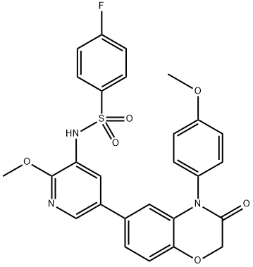 Benzenesulfonamide, N-[5-[3,4-dihydro-4-(4-methoxyphenyl)-3-oxo-2H-1,4-benzoxazin-6-yl]-2-methoxy-3-pyridinyl]-4-fluoro- Struktur