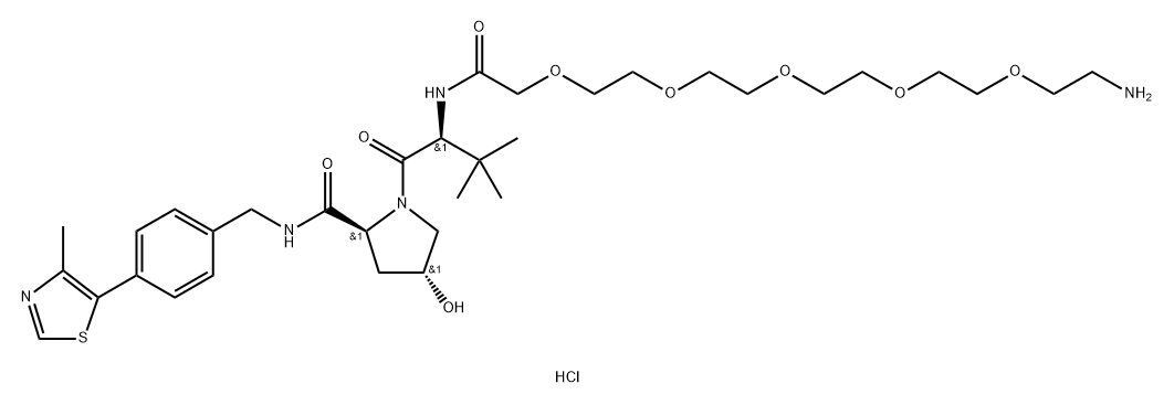 (2S,4R)-1-((S)-20-amino-2-(tert-butyl)-4-oxo-6,9,12,15,18-pentaoxa-3-azaicosanoyl)-4-hydroxy-N-(4-(4-methylthiazol-5-yl)benzyl)pyrrolidine-2-carboxamide hydrochloride Struktur