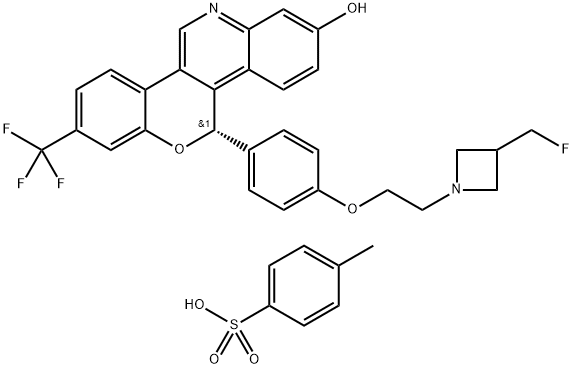 5H-[1]Benzopyrano[4,3-c]quinolin-2-ol, 5-[4-[2-[3-(fluoromethyl)-1-azetidinyl]ethoxy]phenyl]-8-(trifluoromethyl)-, (5S)-, compd. with 4-methylbenzenesulfonate (1:1) Struktur