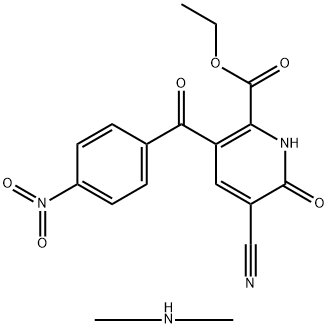 2-Pyridinecarboxylic acid, 5-cyano-1,6-dihydro-3-(4-nitrobenzoyl)-6-oxo-, ethyl ester, compd. with N-methylmethanamine (1:1) Structure