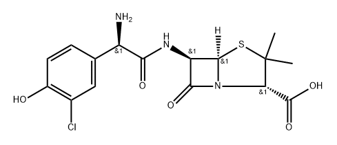 4-Thia-1-azabicyclo[3.2.0]heptane-2-carboxylic acid, 6-[[amino(3-chloro-4-hydroxyphenyl)acetyl]amino]-3,3-dimethyl-7-oxo-, [2S-[2α,5α,6β(S*)]]- (9CI) Struktur