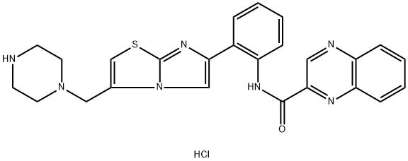 2-Quinoxalinecarboxamide, N-[2-[3-(1-piperazinylmethyl)imidazo[2,1-b]thiazol-6-yl]phenyl]-, hydrochloride (1:2) Struktur