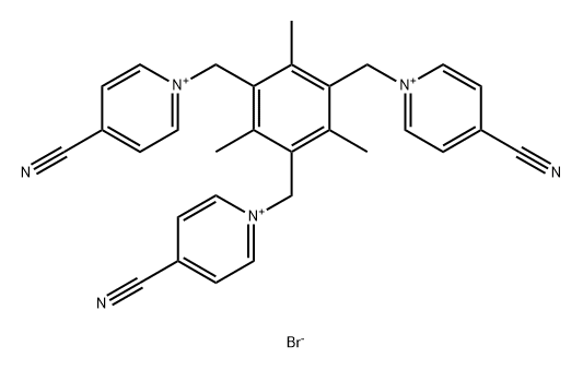 1,1',1''-((2,4,6-trimethylbenzene-1,3,5-triyl)tris(methylene))tris(4-cyanopyridin-1-ium) bromide Struktur