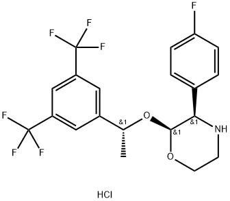 Morpholine, 2-[(1R)-1-[3,5-bis(trifluoromethyl)phenyl]ethoxy]-3-(4-fluorophenyl)-, hydrochloride (1:1), (2S,3R)- Struktur