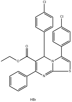 5H-Thiazolo[3,2-a]pyrimidine-6-carboxylic acid, 3,5-bis(4-chlorophenyl)-7-phenyl-, ethyl ester, hydrobromide (1:1) Structure