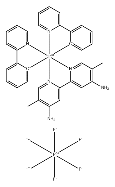 Bis[2-phenylpyridine][4,4'-diamino-5,5'-dimethyl-2,2'-bipyridine] iridium(III) hexafluorophosphate Struktur