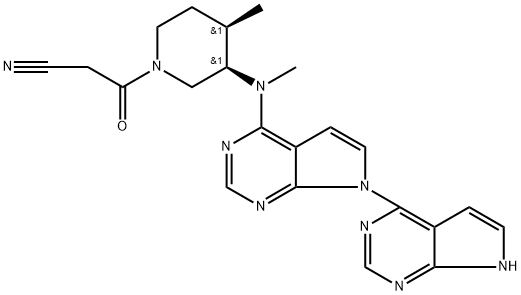 3-((3R,4R)-3-(7H-[4,7'-bipyrrolo[2,3-d]pyrimidin]-4'-yl(methyl) amino)-4-methylpiperidin-1-yl)-3-oxopropanenitrile		 Struktur