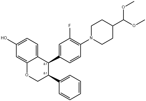 (3S,4R)-4-[4-[4-(Dimethoxymethyl)-1-piperidinyl]-3-fluorophenyl]-3,4-dihydro-3-phenyl-2H-1-benzopyran-7-ol Struktur