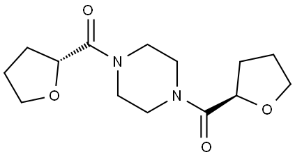 rac-piperazine-1,4-diylbis(((R)-tetrahydrofuran-2-yl)methanone) Struktur