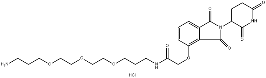 Acetamide, N-[3-[2-[2-(3-aminopropoxy)ethoxy]ethoxy]propyl]-2-[[2-(2,6-dioxo-3-piperidinyl)-2,3-dihydro-1,3-dioxo-1H-isoindol-4-yl]oxy]-, hydrochloride (1:1) Struktur