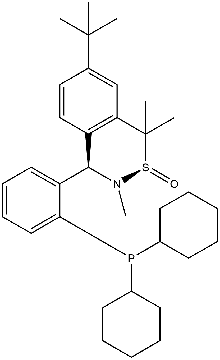 [S(R)]-N-[(R)-[2-(Dicyclohexylphosphanyl)phenyl](4-(tert-butyl)phenyl)methyl]-N,2-dimethyl-2-propanesulfinamide Struktur