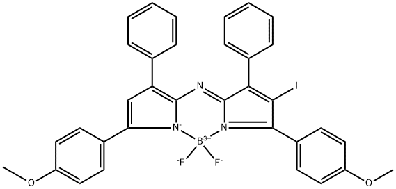 Boron, difluoro[N-[4-iodo-5-(4-methoxyphenyl)-3-phenyl-2H-pyrrol-2-ylidene-κN]-5-(4-methoxyphenyl)-3-phenyl-1H-pyrrol-2-aminato-κN1]-, (T-4)- Struktur