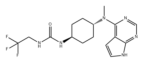 1-((1r,4r)-4-(methyl(7H-pyrrolo[2,3-d]pyrimidin-4-yl)amino)cyclohexyl)-3-(2,2,2-trifluoroethyl)urea maleic acid Struktur