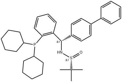 2-Propanesulfinamide, N-[(S)-[1,1'-biphenyl]-4-yl[2-(dicyclohexylphosphino)phenyl]methyl]-2-methyl-, [S(R)]- Struktur