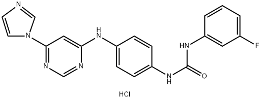 Urea, N-(3-fluorophenyl)-N'-[4-[[6-(1H-imidazol-1-yl)-4-pyrimidinyl]amino]phenyl]-, hydrochloride (1:1) Struktur