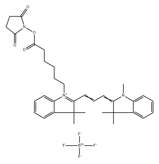 3H-Indolium, 2-[3-(1,3-dihydro-1,3,3-trimethyl-2H-indol-2-ylidene)-1-propen-1-yl]-1-[6-[(2,5-dioxo-1-pyrrolidinyl)oxy]-6-oxohexyl]-3,3-dimethyl-, tetrafluoroborate(1-) (1:1) Struktur