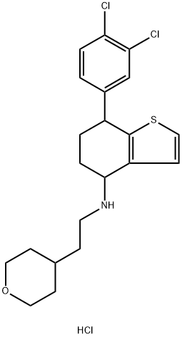 Benzo[b]thiophen-4-amine, 7-(3,4-dichlorophenyl)-4,5,6,7-tetrahydro-N-[2-(tetrahydro-2H-pyran-4-yl)ethyl]-, hydrochloride (1:1) Struktur