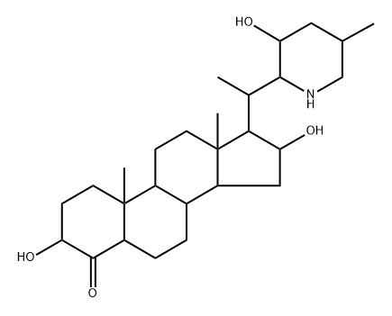 Pregnan-4-one, 3,16-dihydroxy-20-[(2R,3S,5R)-3-hydroxy-5-methyl-2-piperidinyl]-, (3β,5α,16α,20R)- Struktur