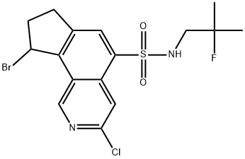 9-bromo-3-chloro-N-(2-fluoro-2-methylpropyl)-8,9-dihydro-7H-cyclopenta[h]isoquinoline-5-sulfonamide Struktur