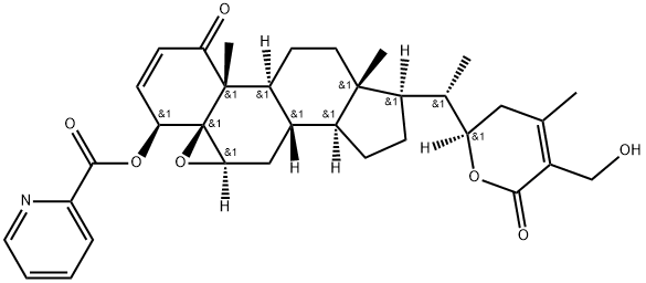 Ergosta-2,24-dien-26-oic acid, 5,6-epoxy-22,27-dihydroxy-1-oxo-4-[(2-pyridinylcarbonyl)oxy]-, δ-lactone, (4β,5β,6β,22R)- Struktur