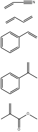 2-Propenoic acid, 2-methyl-, methyl ester, polymer with 1,3-butadiene, ethenylbenzene, (1-methylethenyl)benzene and 2-propenenitrile Struktur