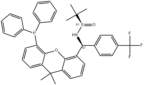 2-Propanesulfinamide, N-[(S)-[5-(diphenylphosphino)-9,9-dimethyl-9H-xanthen-4-yl][4-(trifluoromethyl)phenyl]methyl]-2-methyl-, [S(R)]- Struktur