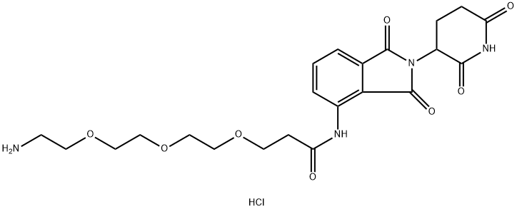 Propanamide, 3-[2-[2-(2-aminoethoxy)ethoxy]ethoxy]-N-[2-(2,6-dioxo-3-piperidinyl)-2,3-dihydro-1,3-dioxo-1H-isoindol-4-yl]-, hydrochloride (1:1) Struktur