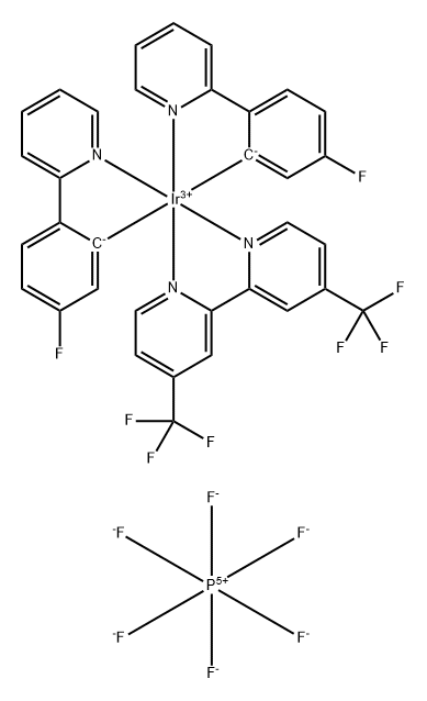 Iridium(1+), [4,4'-bis(trifluoromethyl)-2,2'-bipyridine-κN1,κN1']bis[5-fluoro-2-(2-pyridinyl-κN)phenyl-κC]-, (OC-6-33)-, hexafluorophosphate(1-) (1:1) Struktur