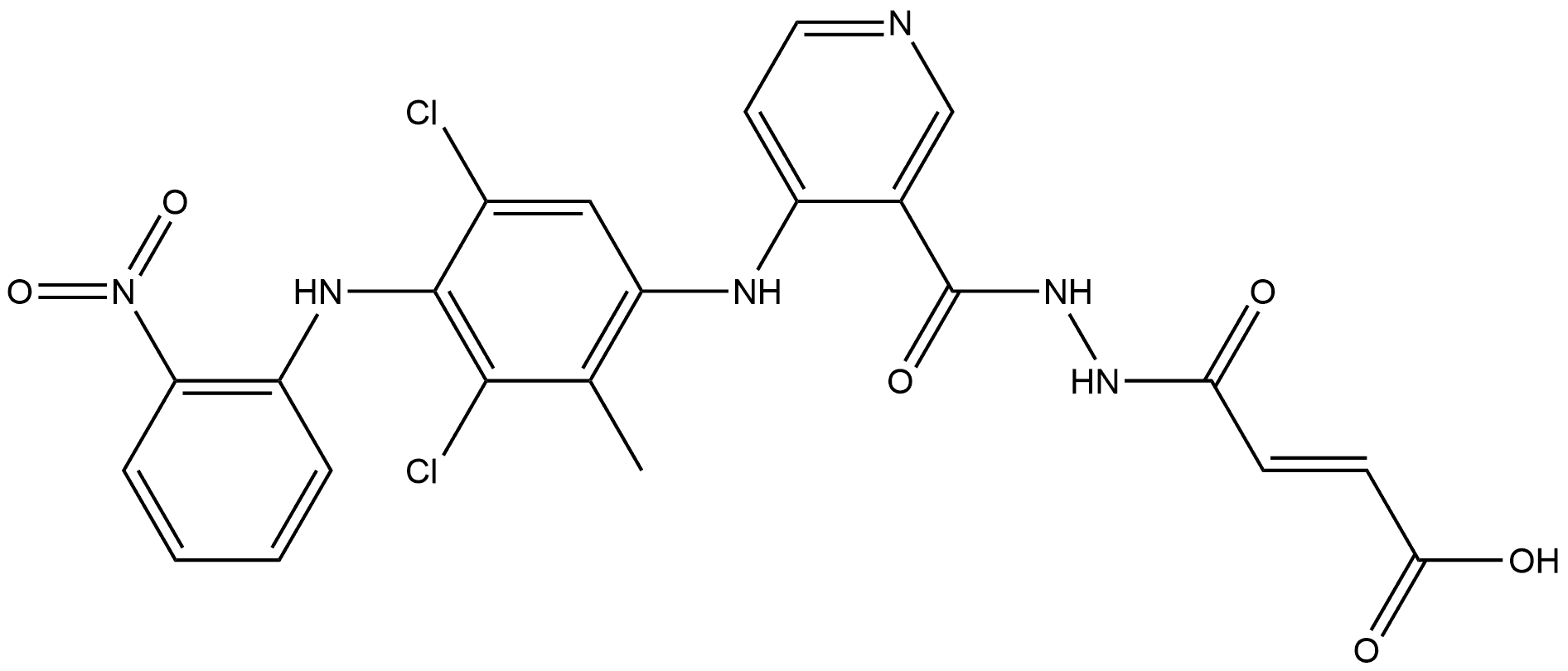 2-Butenedioic acid (2E)-, 1-[2-[[4-[[3,5-dichloro-2-methyl-4-[(2-nitrophenyl)amino]phenyl]amino]-3-pyridinyl]carbonyl]hydrazide] Struktur