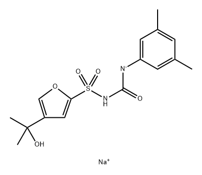 2-Furansulfonamide, N-[[(3,5-dimethylphenyl)amino]carbonyl]-4-(1-hydroxy-1-methylethyl)-, sodium salt, ion(1-) (1:1) Struktur