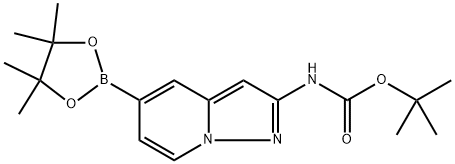 tert-Butyl (5-(4,4,5,5-tetramethyl-1,3,2-dioxaborolan-2-yl)pyrazolo[1,5-a]pyridin-2-yl)carbamate Struktur