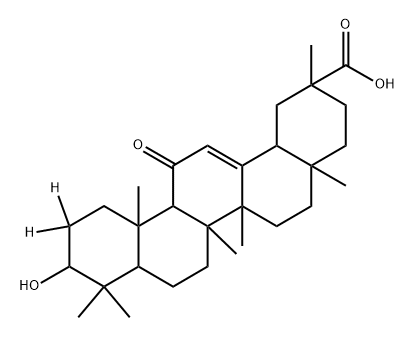 10-hydroxy-2,4a,6a,6b,9,9,12a-heptamethyl-13-oxo-1,2,3,4,4a,5,6,6a,6b,7,8,8a,9,10,11,12,12a,12b,13,14b-icosahydropicene-2-carboxylic-11,11-d2 acid Struktur