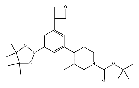 tert-butyl 3-methyl-4-(3-(oxetan-3-yl)-5-(4,4,5,5-tetramethyl-1,3,2-dioxaborolan-2-yl)phenyl)piperidine-1-carboxylate Struktur