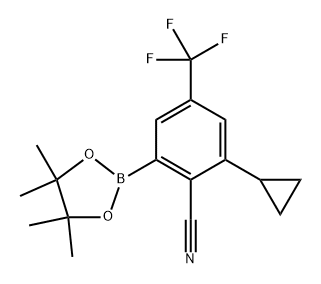 2-cyclopropyl-6-(4,4,5,5-tetramethyl-1,3,2-dioxaborolan-2-yl)-4-(trifluoromethyl)benzonitrile Struktur