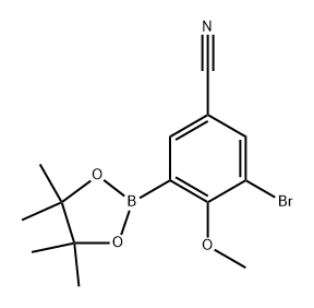 3-bromo-4-methoxy-5-(4,4,5,5-tetramethyl-1,3,2-dioxaborolan-2-yl)benzonitrile Struktur