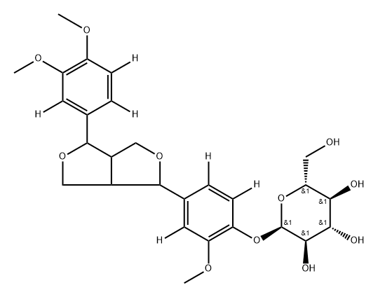 (2R,3R,4S,5S,6R)-2-(4-(4-(3,4-dimethoxyphenyl-2,5,6-d3)tetrahydro-1H,3H-furo[3,4-c]furan-1-yl)-2-methoxyphenoxy-3,5,6-d3)-6-(hydroxymethyl)tetrahydro-2H-pyran-3,4,5-triol Struktur