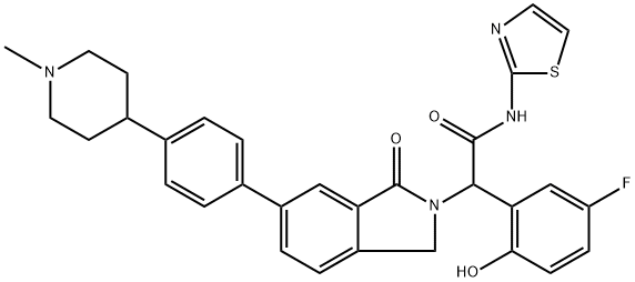 2H-Isoindole-2-acetamide, α-(5-fluoro-2-hydroxyphenyl)-1,3-dihydro-6-[4-(1-methyl-4-piperidinyl)phenyl]-1-oxo-N-2-thiazolyl- Struktur