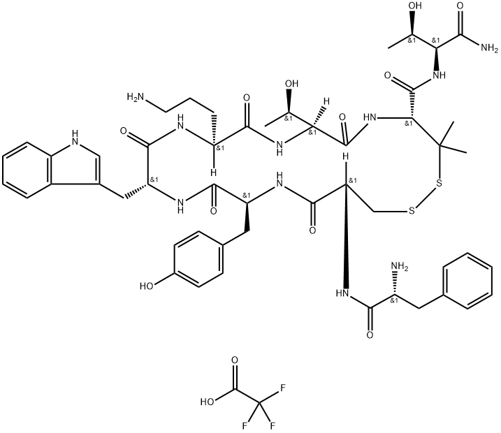 L-Threoninamide, D-phenylalanyl-L-cysteinyl-L-tyrosyl-D-tryptophyl-L-ornithyl-L-threonyl-3-mercapto-L-valyl-, cyclic (2→7)-disulfide, 2,2,2-trifluoroacetate (1:1) Struktur