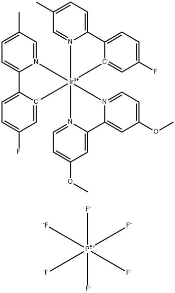 Iridium-bis[5-fluoro-2-(5-methyl-2-pyridinyl-κN)phenyl-κC](4,4'-dimethoxy-2,2'-bipyridine-κN1,κN1')-hexafluorophosphate Struktur