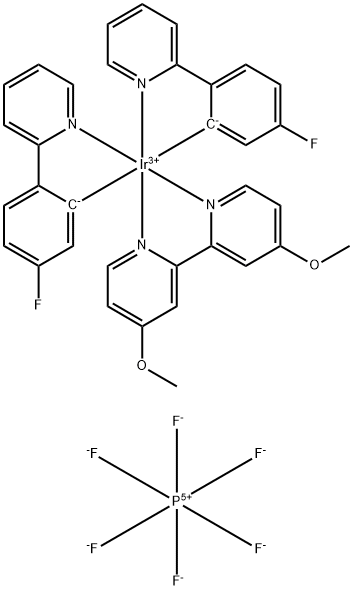 Iridium-bis[5-fluoro-2-(2-pyridinyl-κN)phenyl-κC](4,4'-dimethoxy-2,2'-bipyridine-κN1,κN1')-hexafluorophosphate Struktur