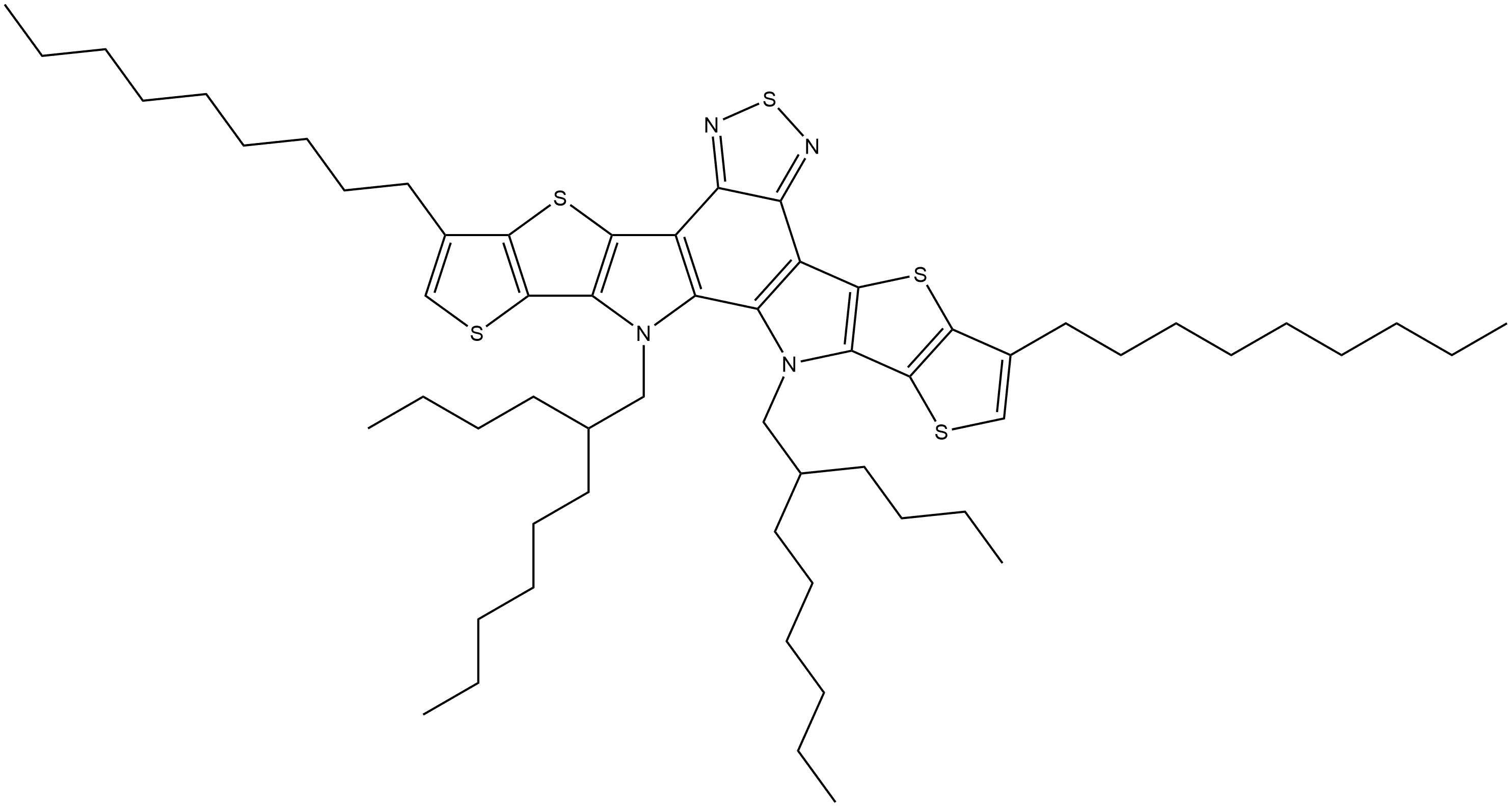 12,13-bis(2-butyloctyl)-3,9-dinonyl-12,13-dihydro-[1,2,5]thiadiazolo[3,4-e]thieno[2'',3'':4',5']thieno[2',3':4,5]pyrrolo[3,2-g]thieno[2',3':4,5]thieno[3,2-b]indole Struktur